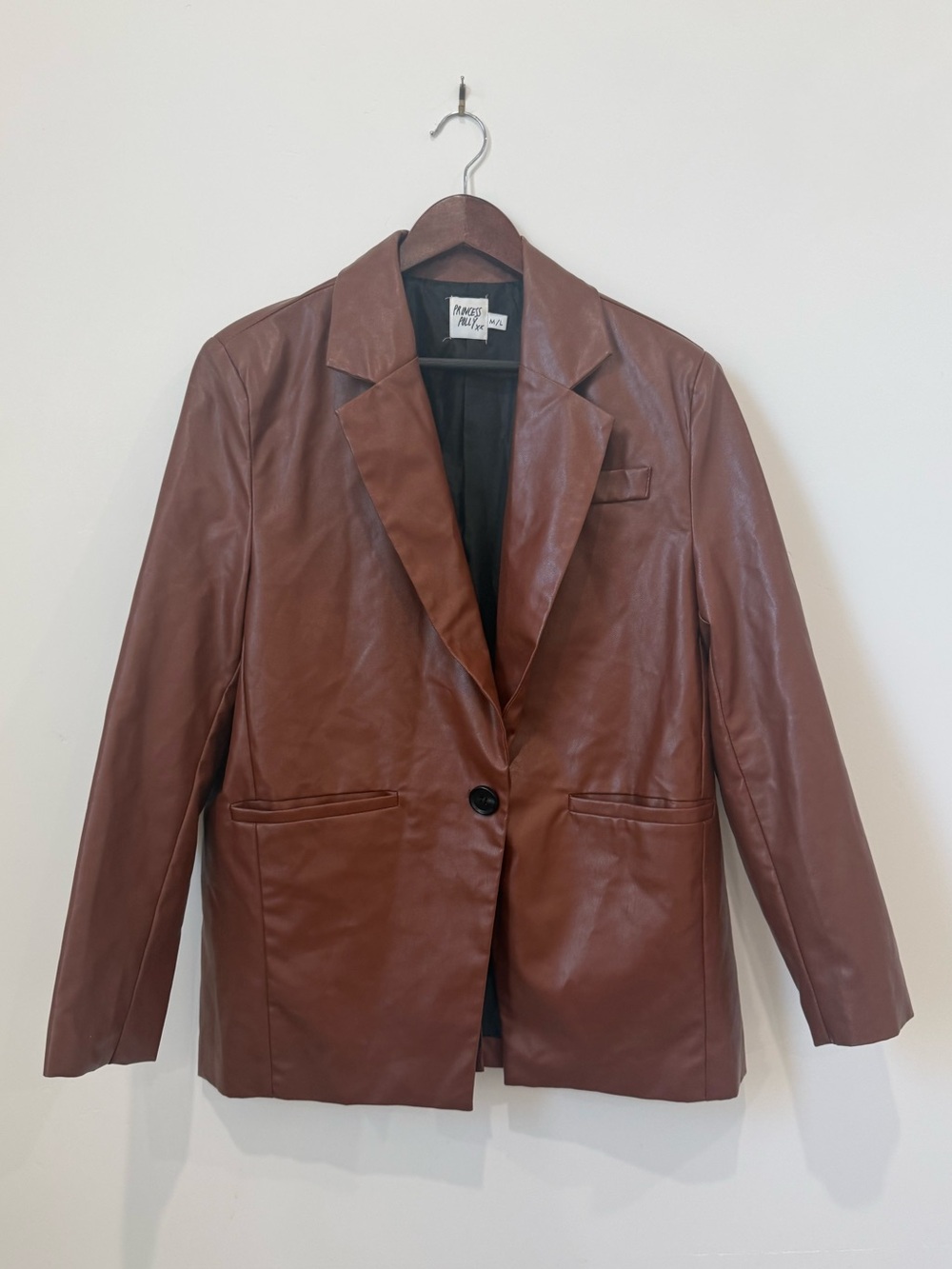 princess polly Vintage-Inspired Brown faux Leather Blazer - size M/L